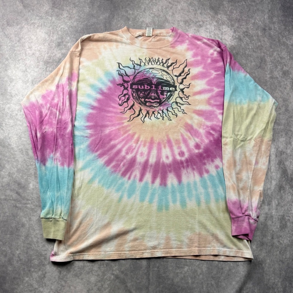 Sublime Sun Logo Tie Dye Long Sleeve Graphic T-Shirt XL Pastel Pink Blue 2020